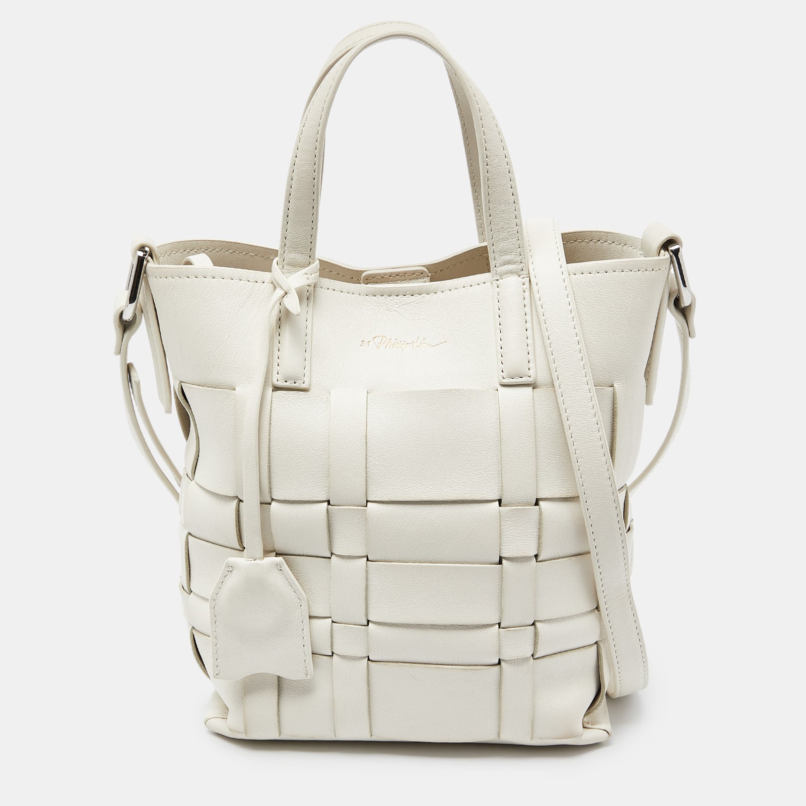 3.1 Phillip Lim Off White Woven Leather Mini Odita Lattice Bucket Bag