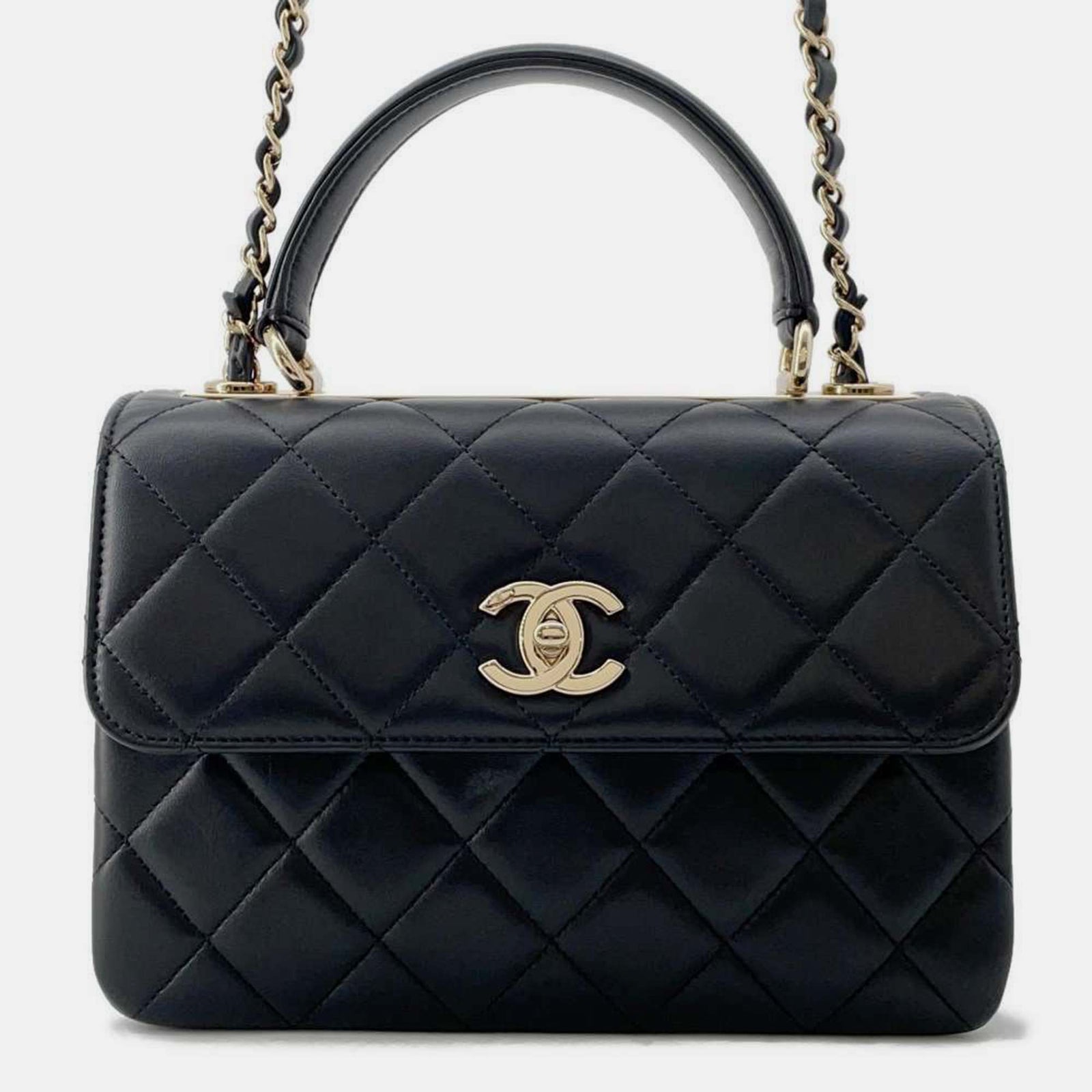 Chanel Trendy CC Schultertasche aus gestepptem Lammleder in Schwarz