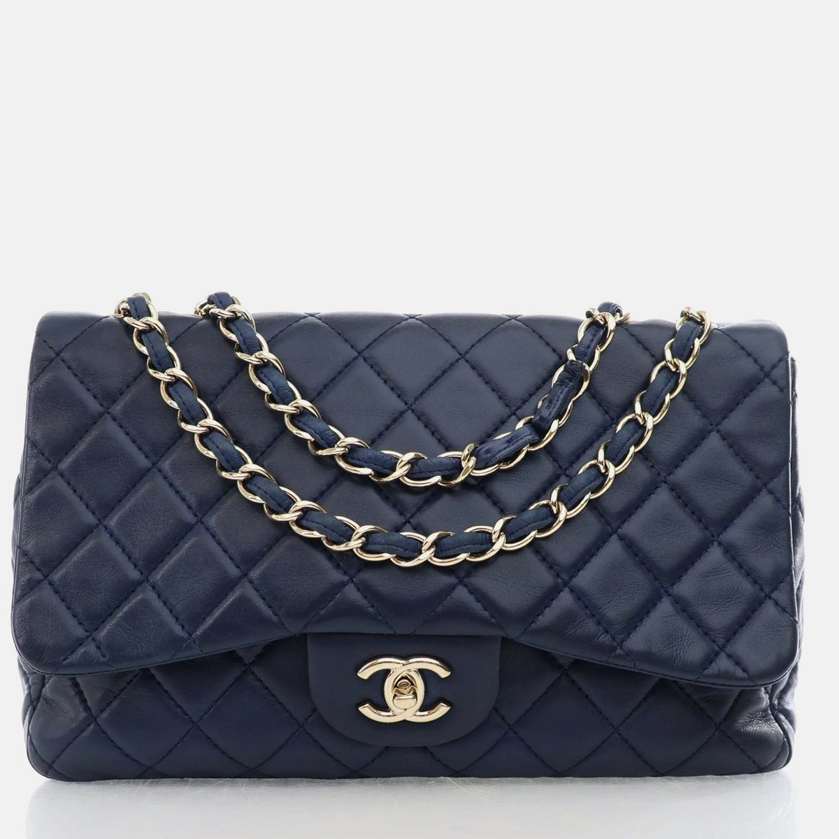 Chanel Blue Leather Jumbo Classic Single Flap Shoulder Bags