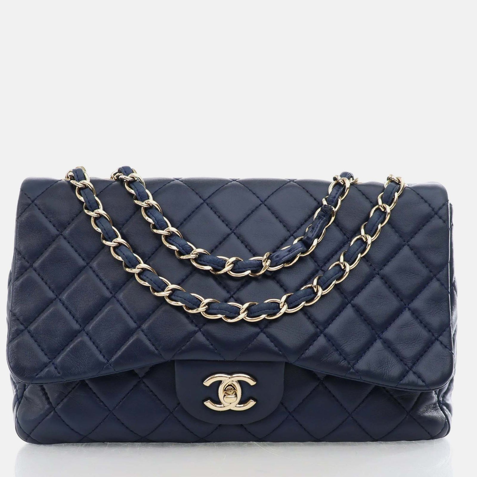 Chanel Sacs à bandoulière à rabat simple en cuir bleu Jumbo Classic