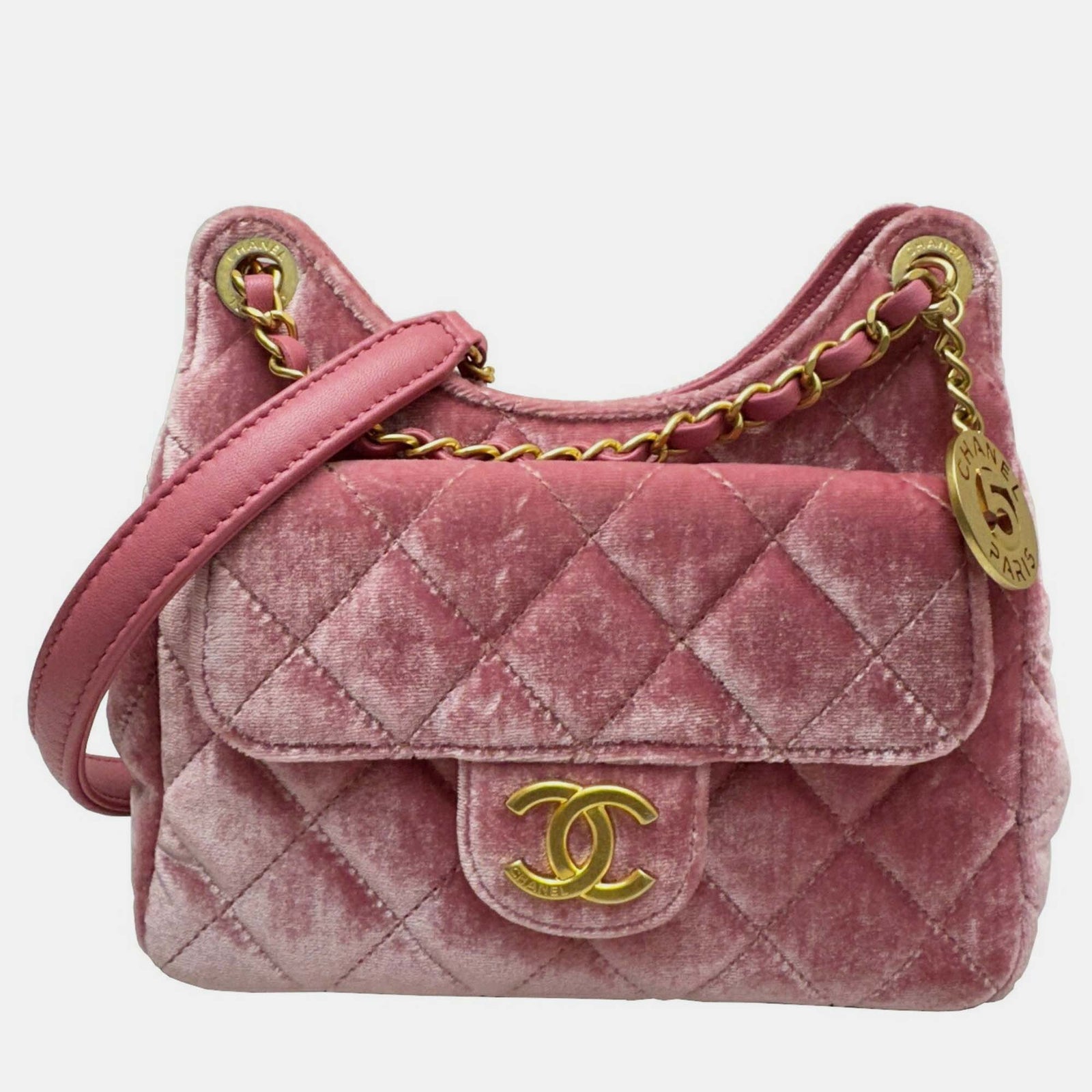 Chanel Kleine Hobo-Tasche aus rosa Samt