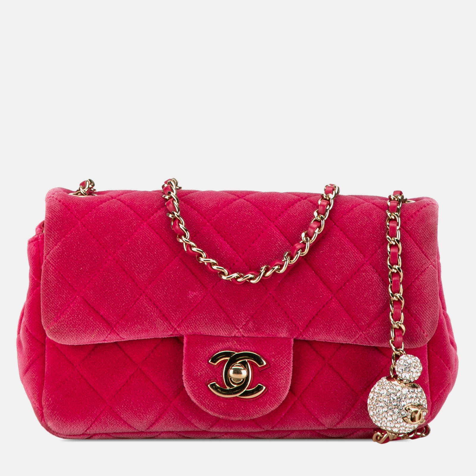 Chanel Kleine, gesteppte Tasche aus Perlen-Crush-Samt mit einer Klappe