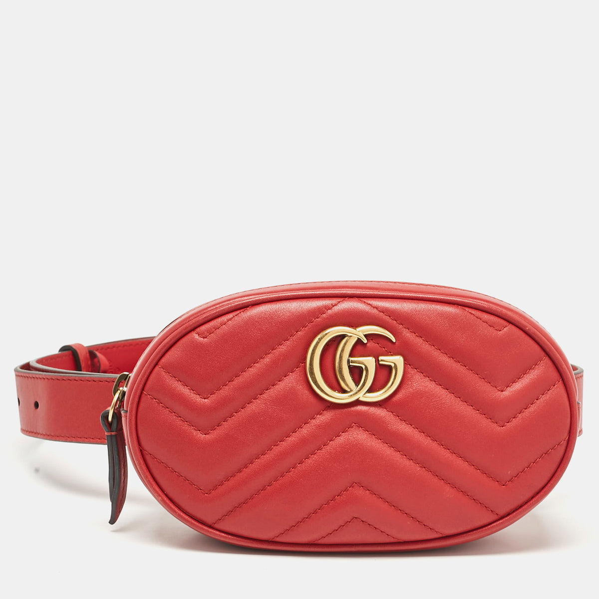 Gucci Red Matelass&eacute; Leather Mini GG Marmont Belt Bag