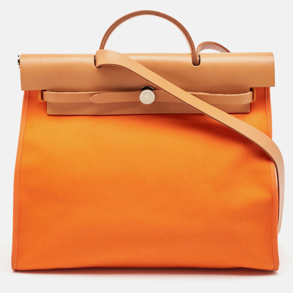 Hermès Orange/Natural Toile and Vache Hunter Leather Herbag Zip 39 Bag
