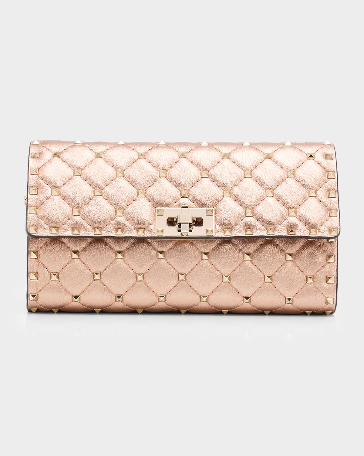 Valentino Rockstud Spike Metallic Calfskin Clutch Bag