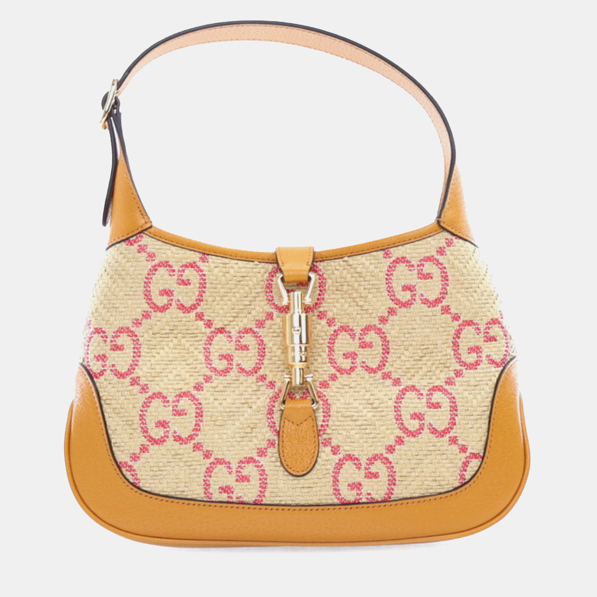 Gucci Beige/Brown Raffia Small GG Jackie 1961 Shoulder Bag