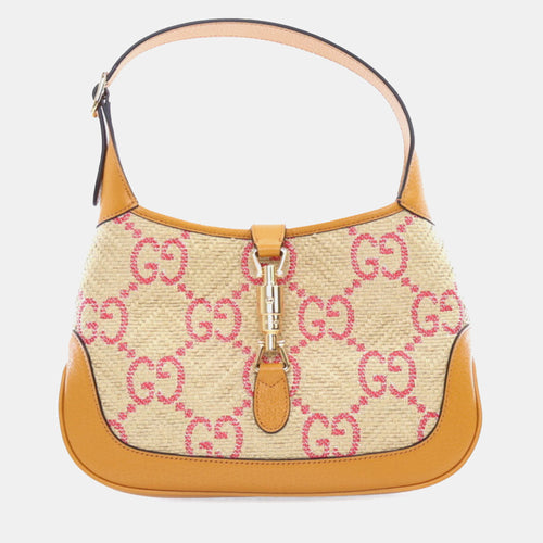Beige/Brown Raffia Small GG Jackie 1961 Shoulder Bag
