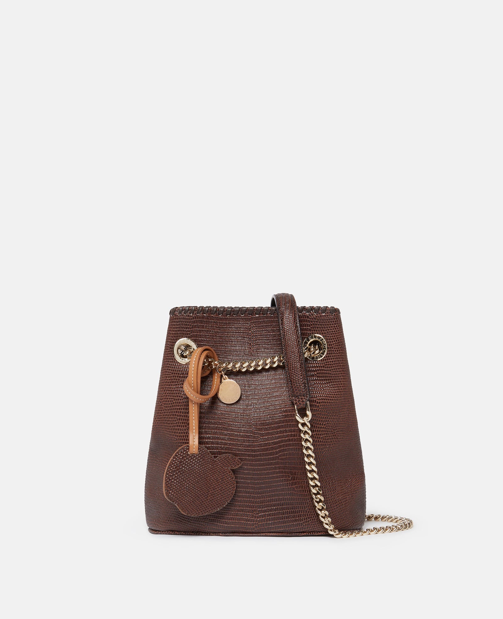 Stella McCartney Falabella Scale-Embossed Bucket Bag, Woman, Chocolate brown