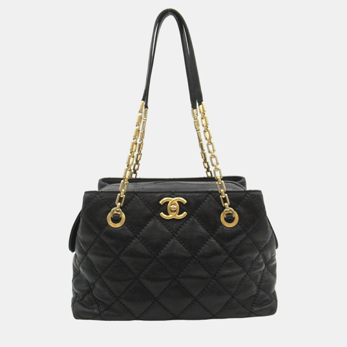 Chanel Black Leather Chain Tote Bag