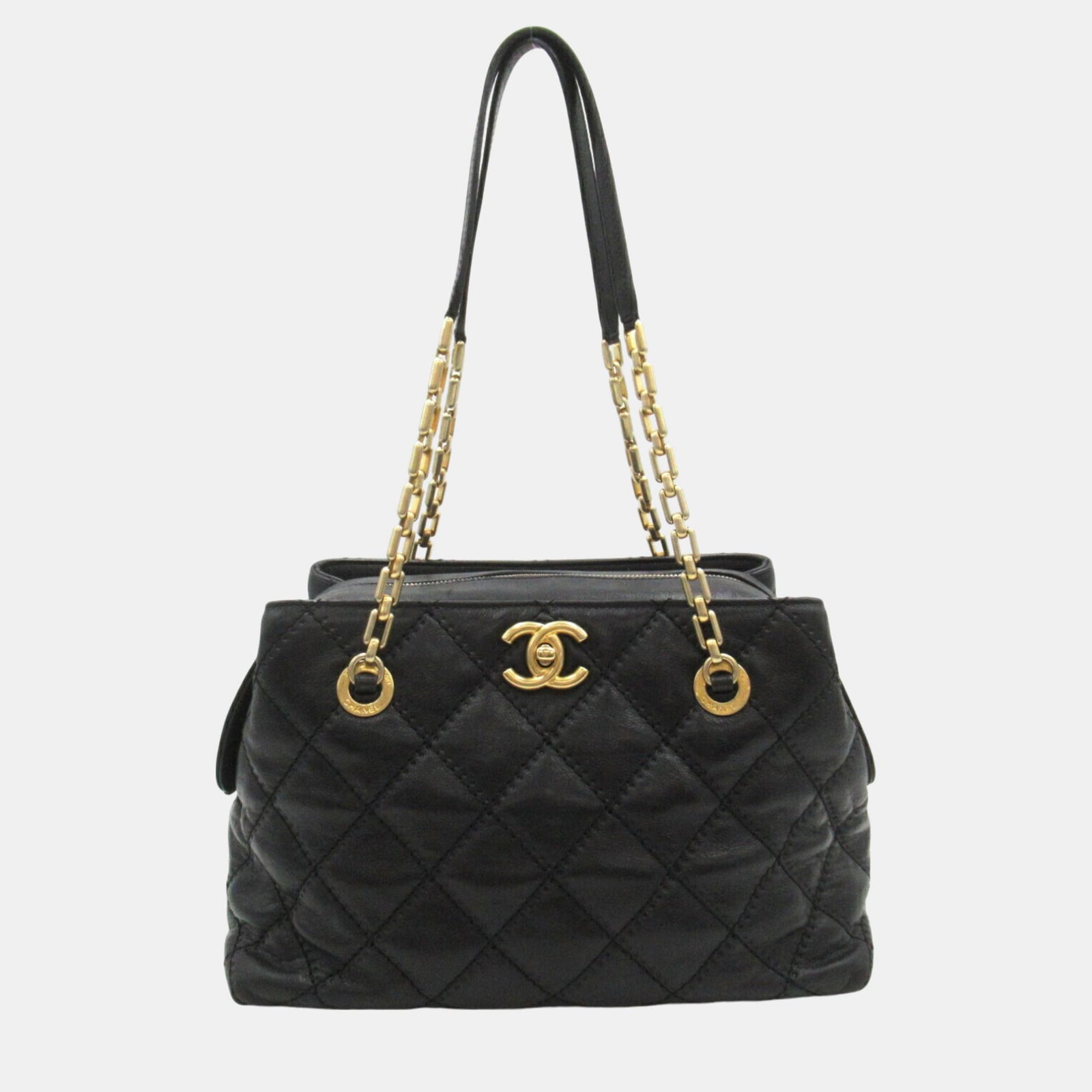 Chanel Schwarze Tragetasche aus Leder mit Kette