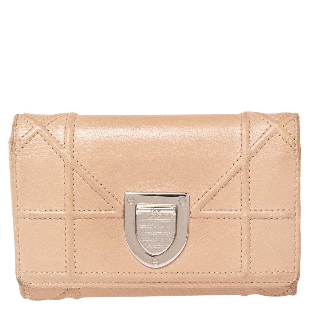 Dior Beige Leather Diorama Trifold Wallet