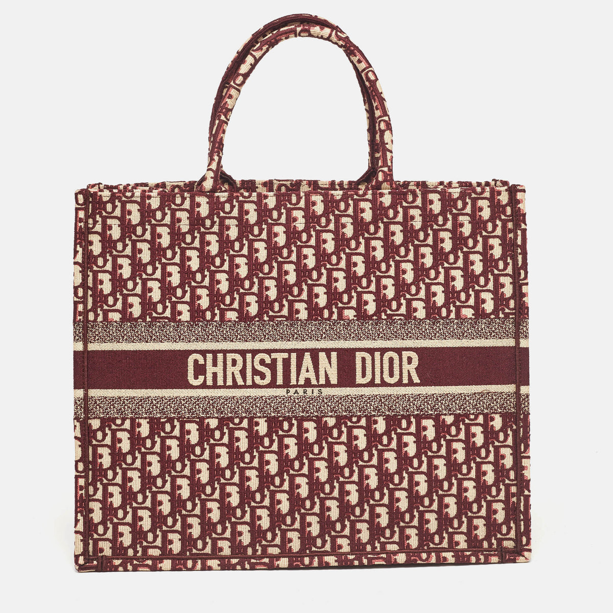 Dior Burgundy Oblique Embroidered Canvas Large Book Tote