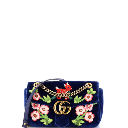 GUCCI GG Marmont Flap Bag Embroidered Matelasse Velvet Small