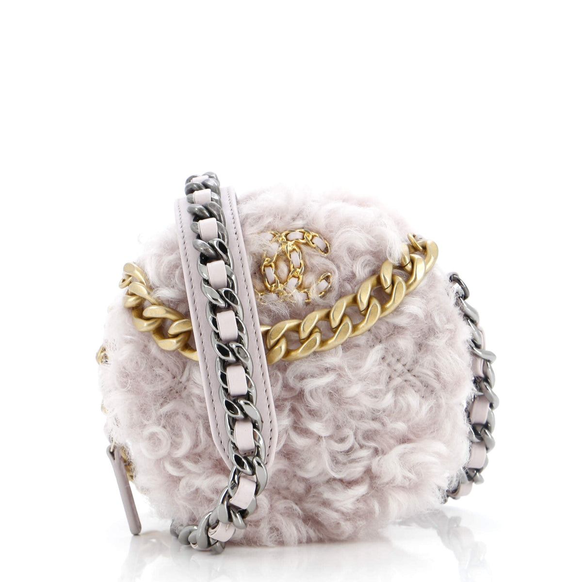 Chanel CHANEL 19 Round Clutch with Chain Quilted Shearling