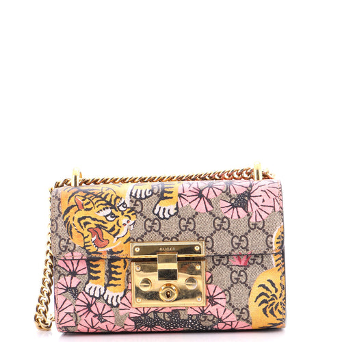 GUCCI Padlock Shoulder Bag Bengal Print GG Coated Canvas Small