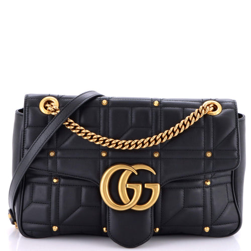 GUCCI GG Marmont Flap Bag Studded Matelasse Leather Medium