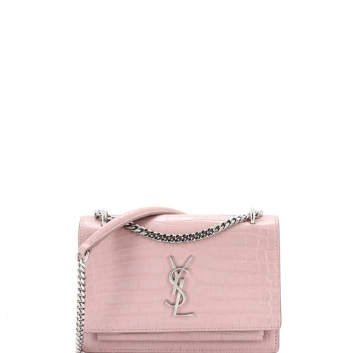 Sunset Chain Wallet Crocodile Embossed Leather