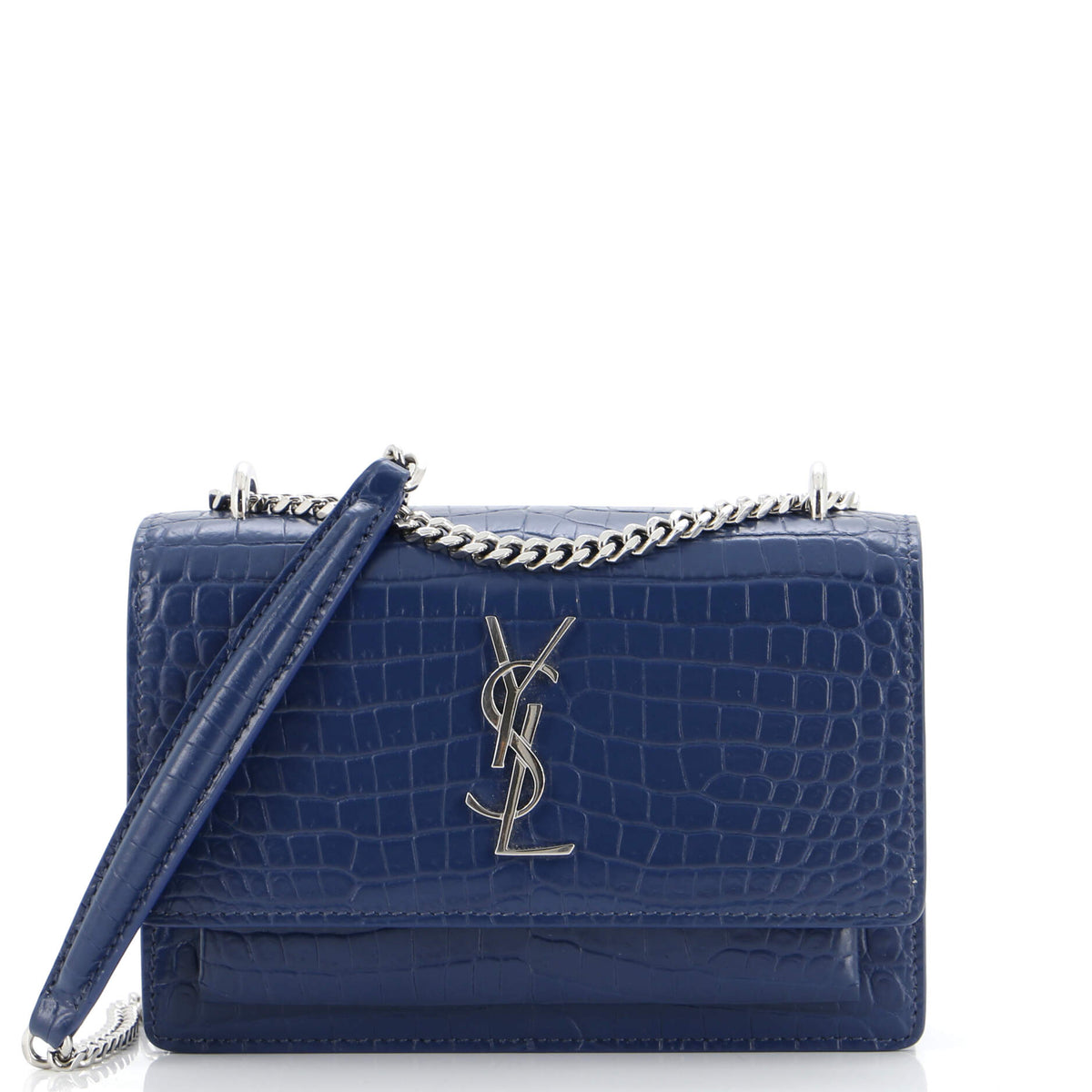 Saint Laurent Sunset Chain Wallet Crocodile Embossed Leather