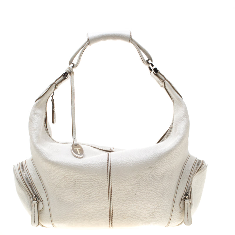 Tod's White Leather Charlotte Hobo