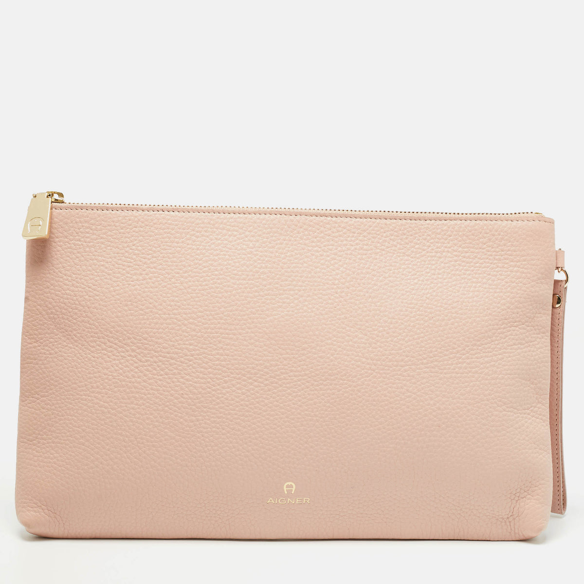 Aigner Light Pink Leather Zip Flat Pouch