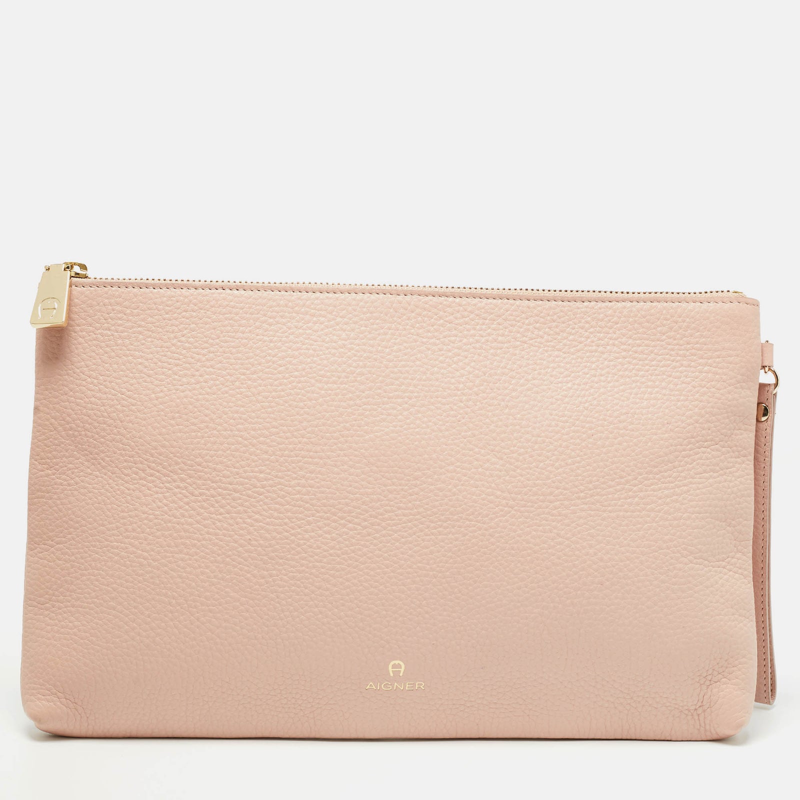 Aigner Light Pink Leather Zip Flat Pouch