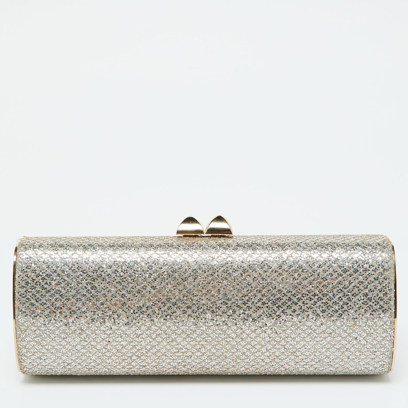 Jimmy Choo Gold Glitter Lurex Fabric Twill Tube Clutch