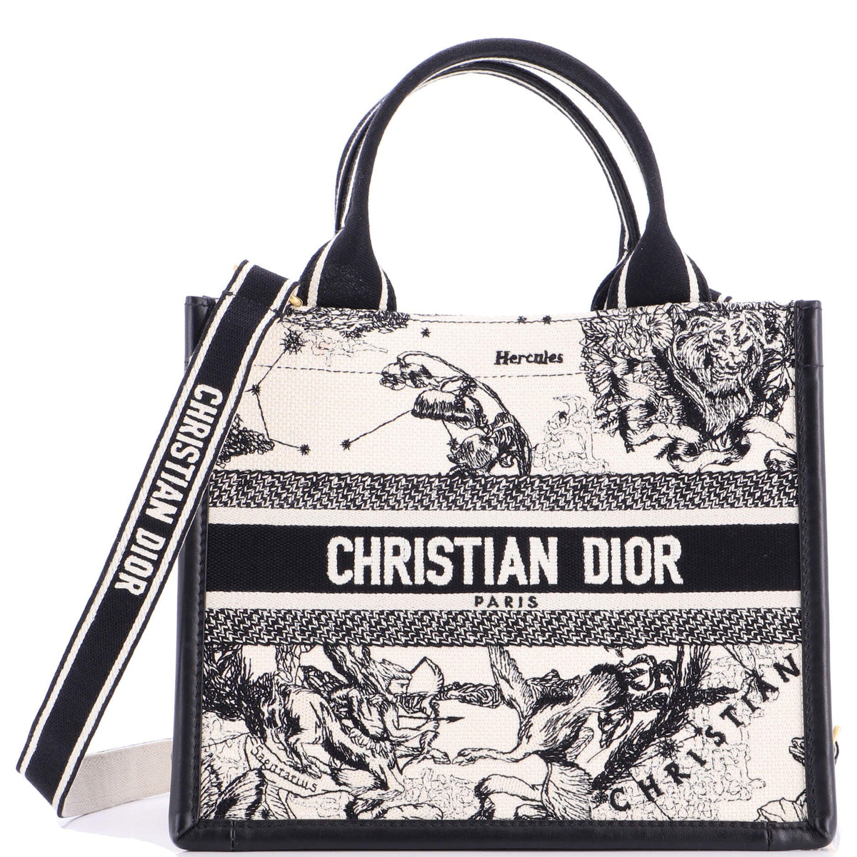 Christian Dior Book Tote with Strap Embroidered Canvas Small