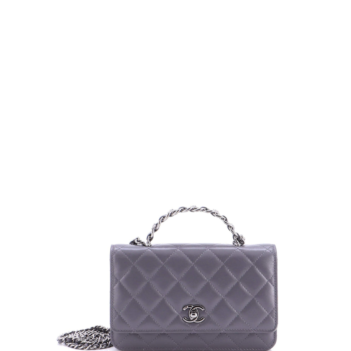 Chanel CHANEL Top Handle Phone Holder with Chain Quilted Shiny Calfskin with Crystals