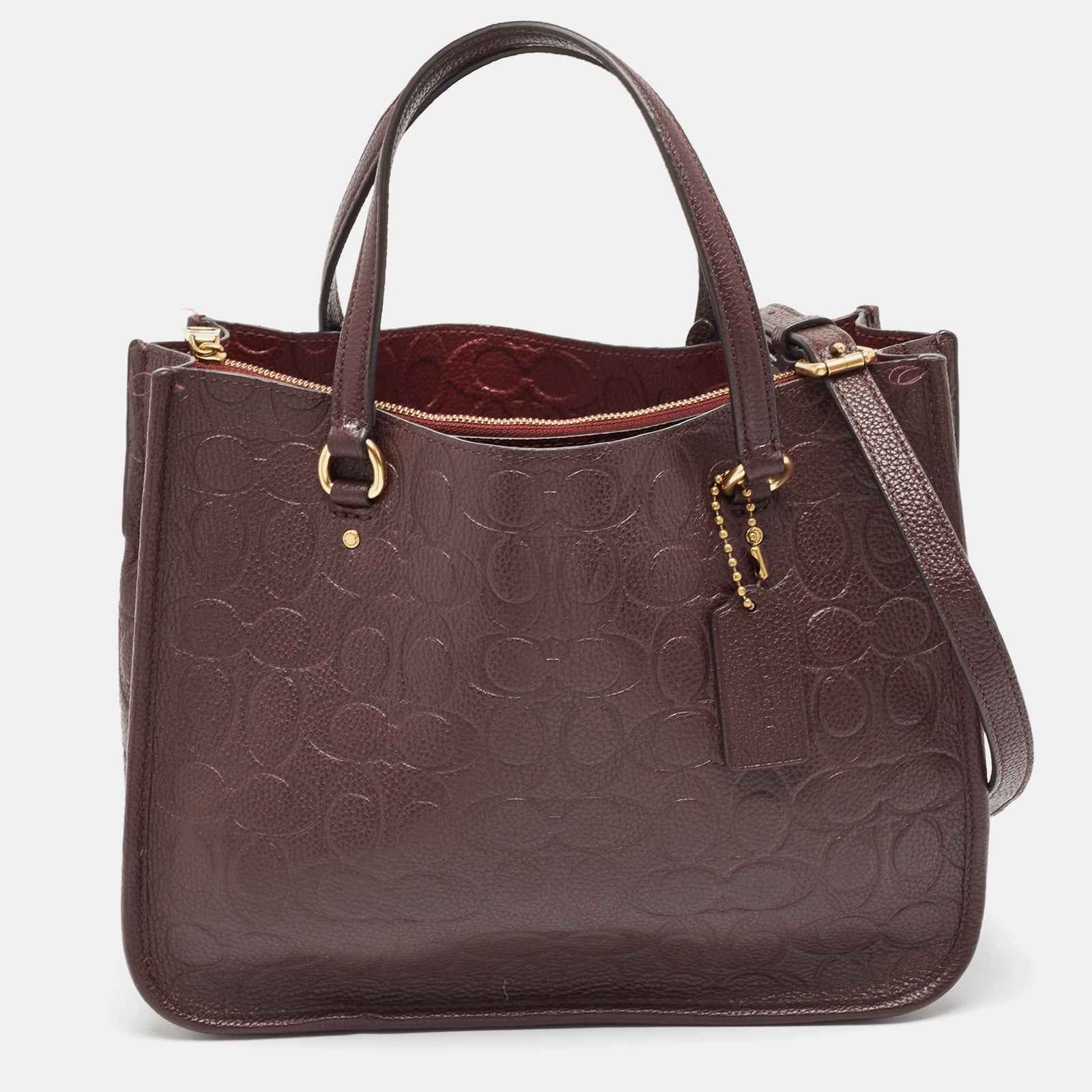 Coach Burgundy Signature Embossed Leather Tyler Carryall 28 Tote