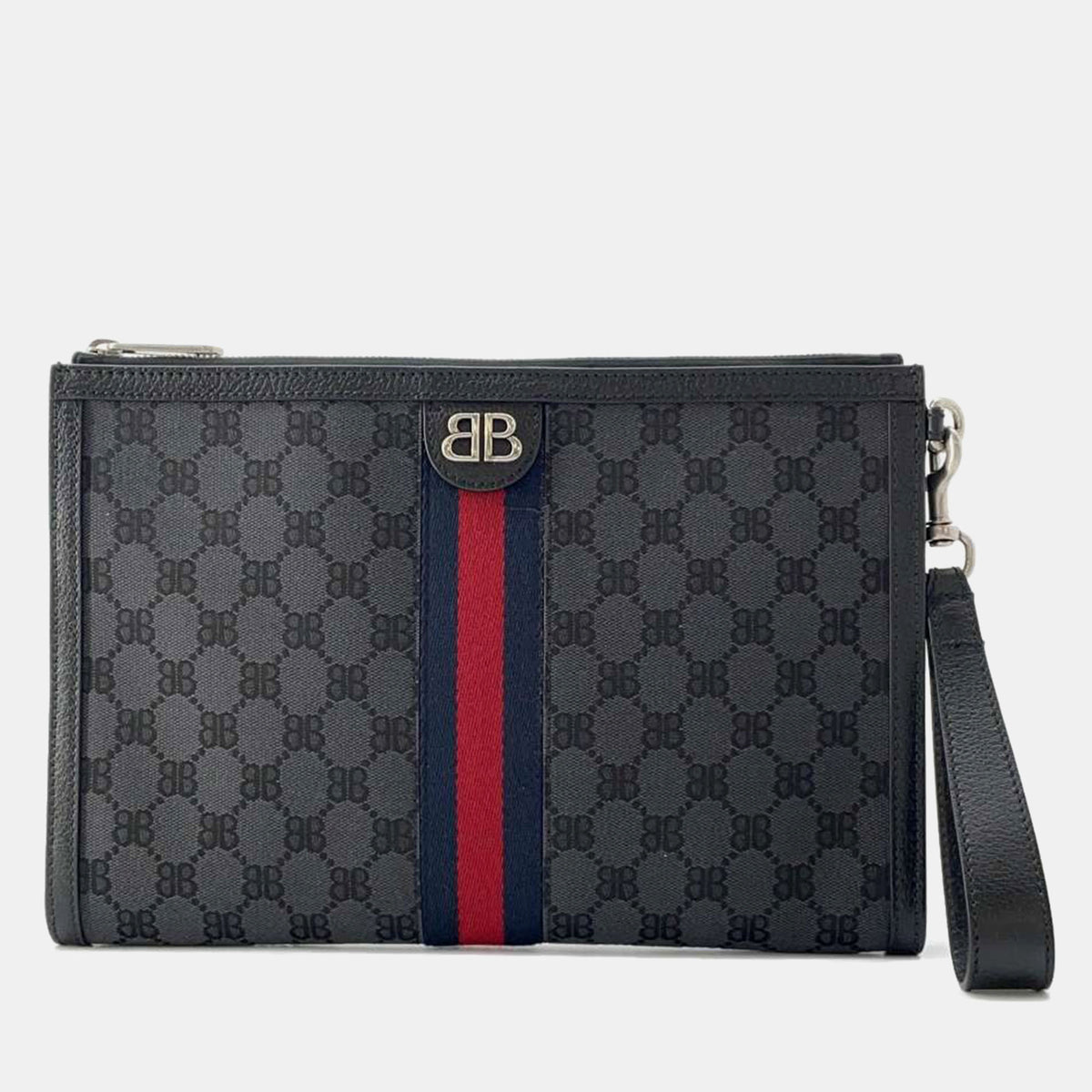 Balenciaga x Gucci The Hacker Project Black Canvas Web Wristlet BB Clutch Bag
