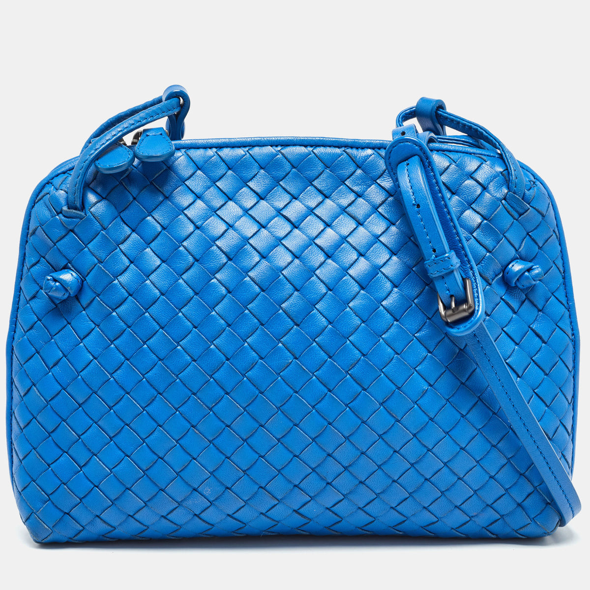 Bottega Veneta Blue Intrecciato Leather Nodini Crossbody Bag