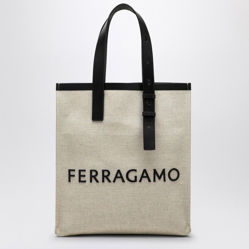 Ferragamo Men's Canvas Tote Bag With Logo in Black | 0764870NF