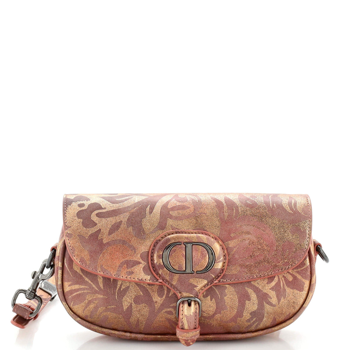 Christian Dior Bobby Flap Bag Floral Print Metallic Leather East West