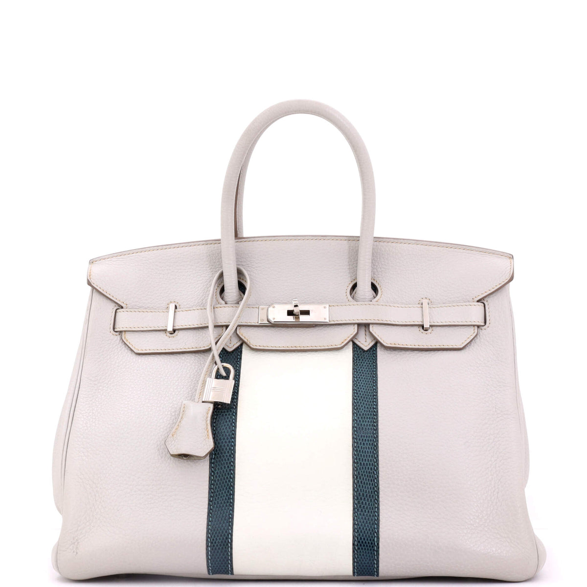 Herm?s Club Birkin Bag Grey Clemence and Lizard with Palladium Hardware 35