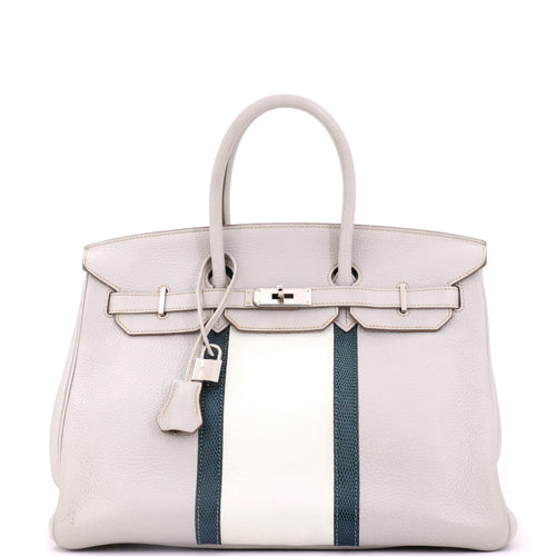 Club Birkin Bag Grey Clemence and Lizard with Palladium Hardware 35