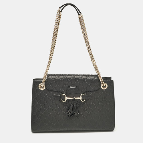 Black Guccissima Leather Large Emily Shoulder Bag