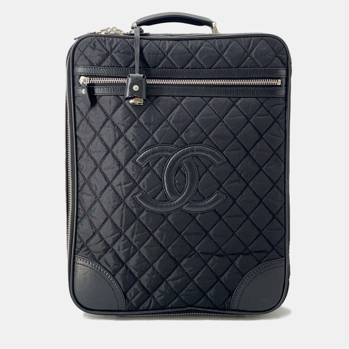 Chanel Black Nylon Leather Matelasse CC Logo Carry Bag