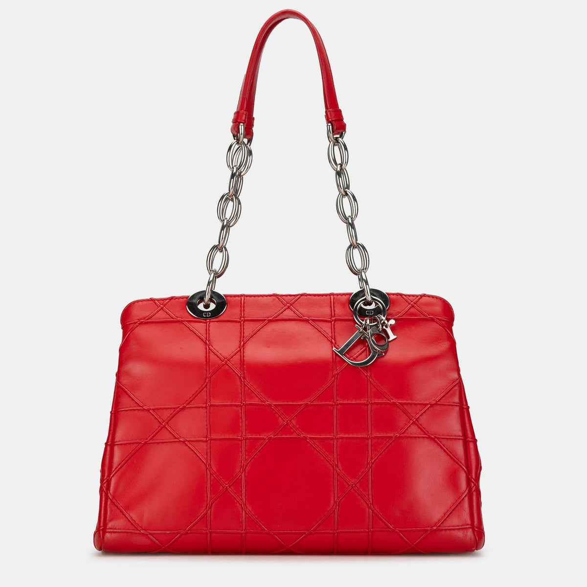 Dior Red Lambskin Leather Small Cannage Soft Zip Shopping Tote Bag
