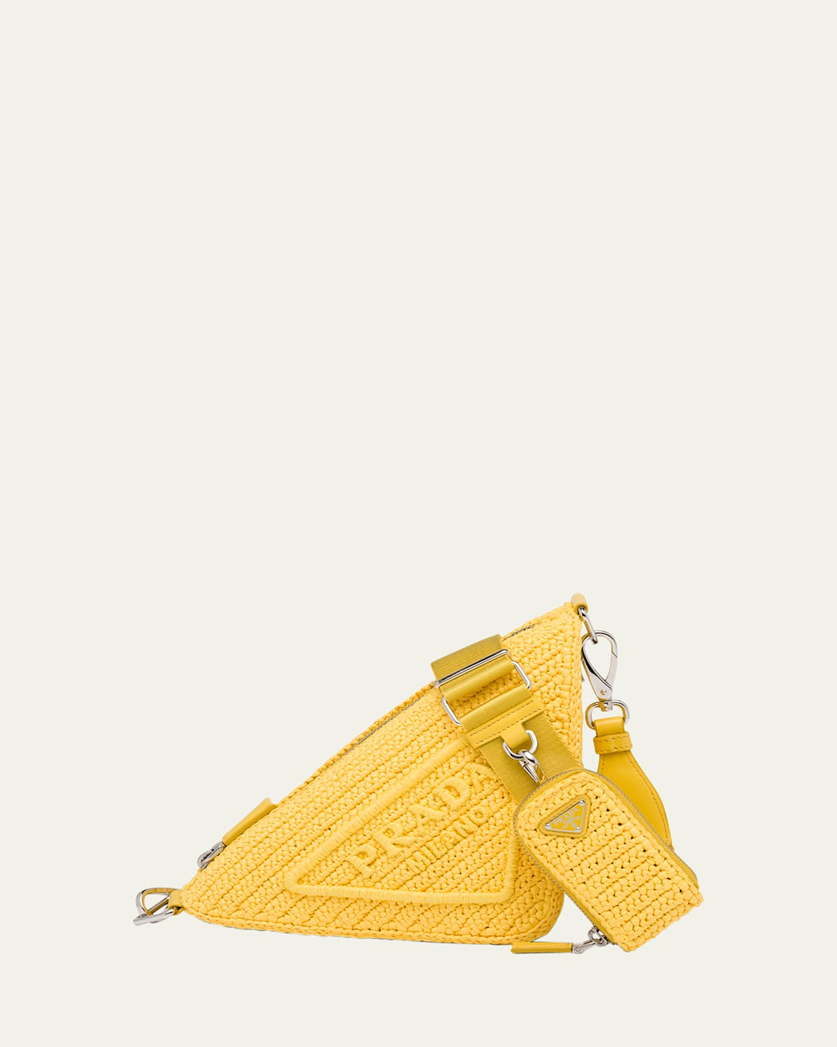 Prada Triangle Logo Raffia Shoulder Bag