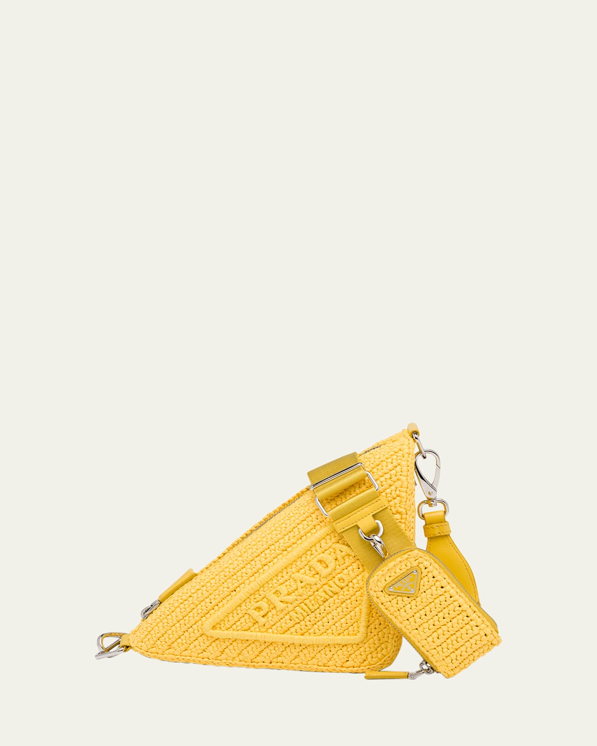 Prada Triangle Logo Raffia Shoulder Bag