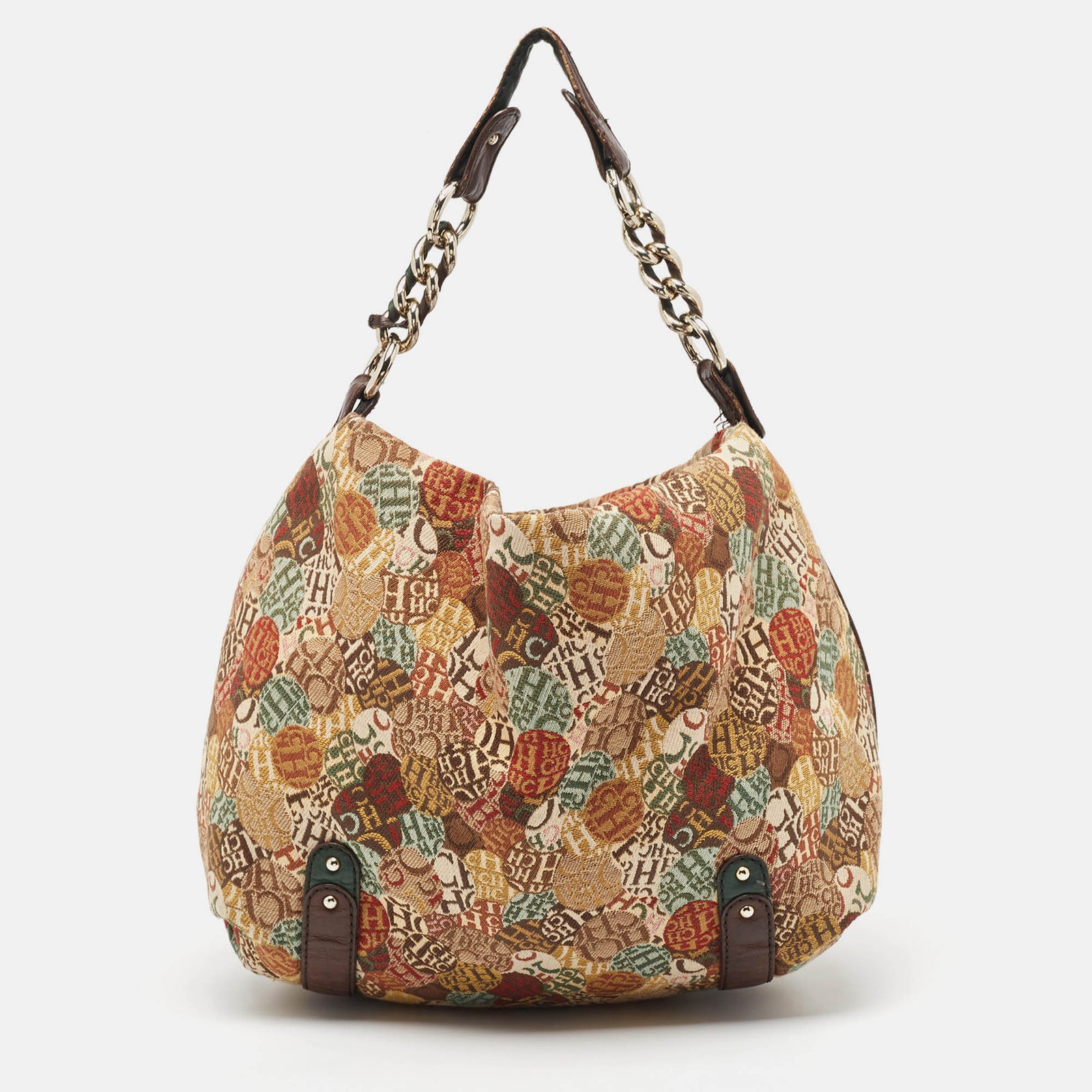 Carolina Herrera Multicolor Printed Canvas and Leather Chain Hobo