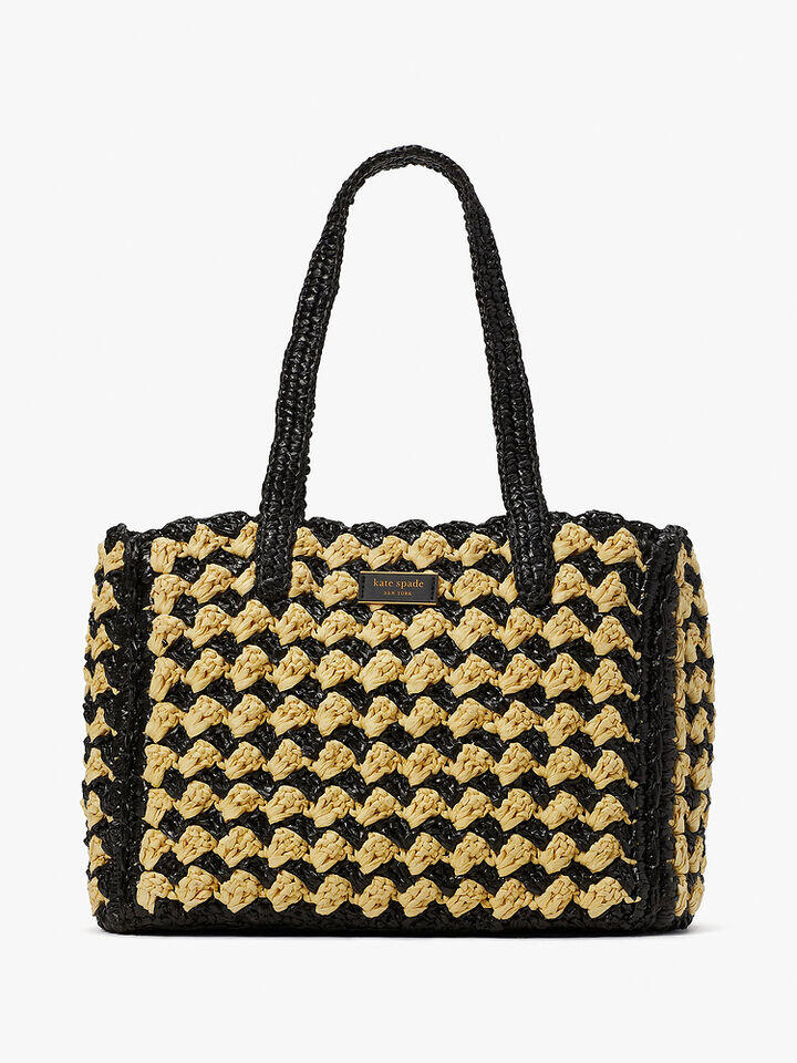 Kate Spade Au High Tide Striped Crochet Raffia Medium Tote