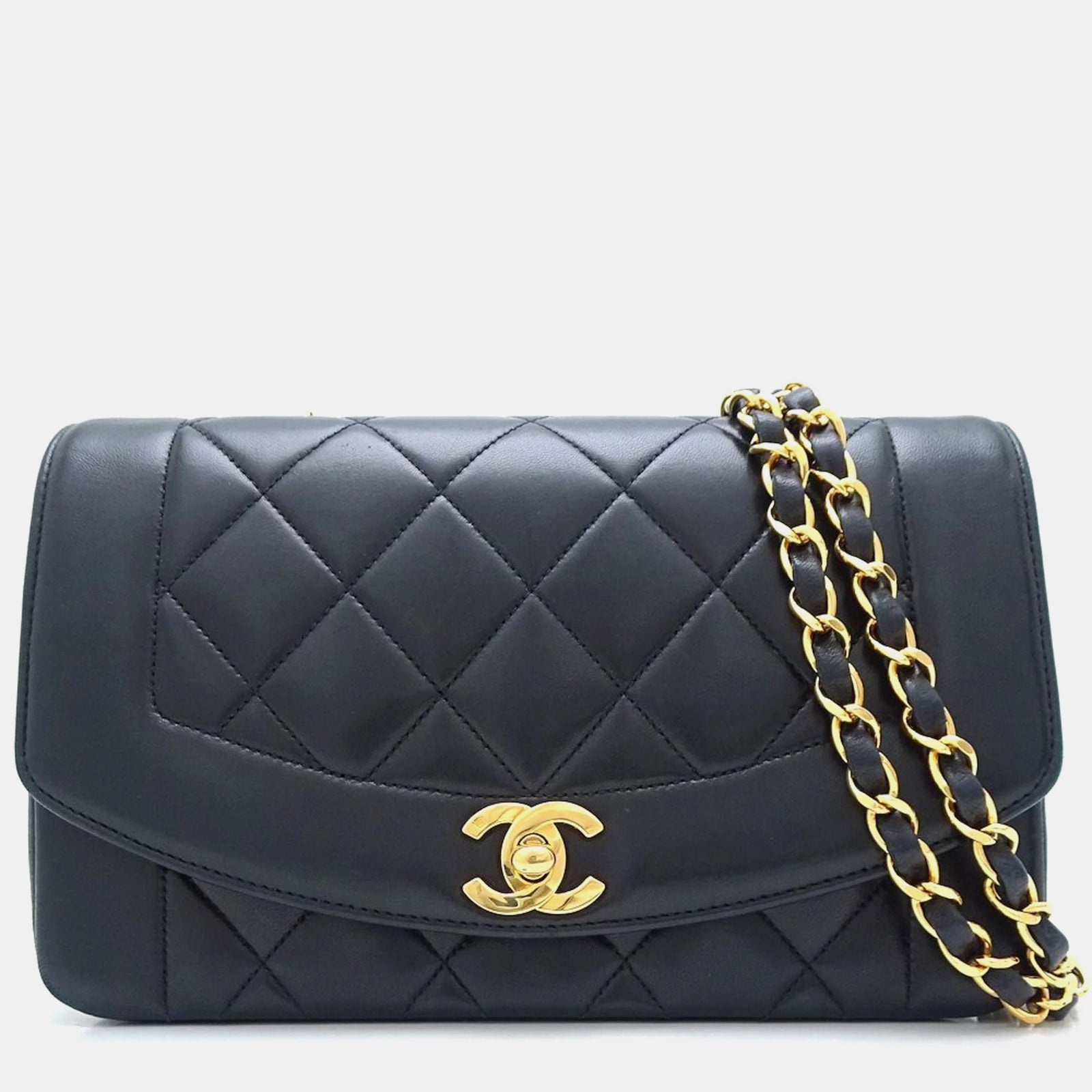 Chanel Sac à bandoulière vintage Diana en cuir noir