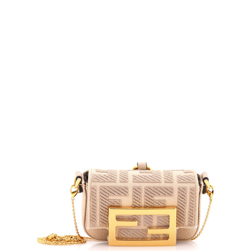 FENDI Chain Baguette Charm Bag Zucca Embroidered Canvas Nano