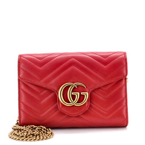 GUCCI GG Marmont Chain Wallet Matelasse Leather Mini