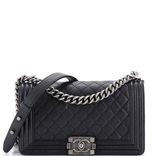 CHANEL Boy Flap Bag Quilted Caviar Old Medium