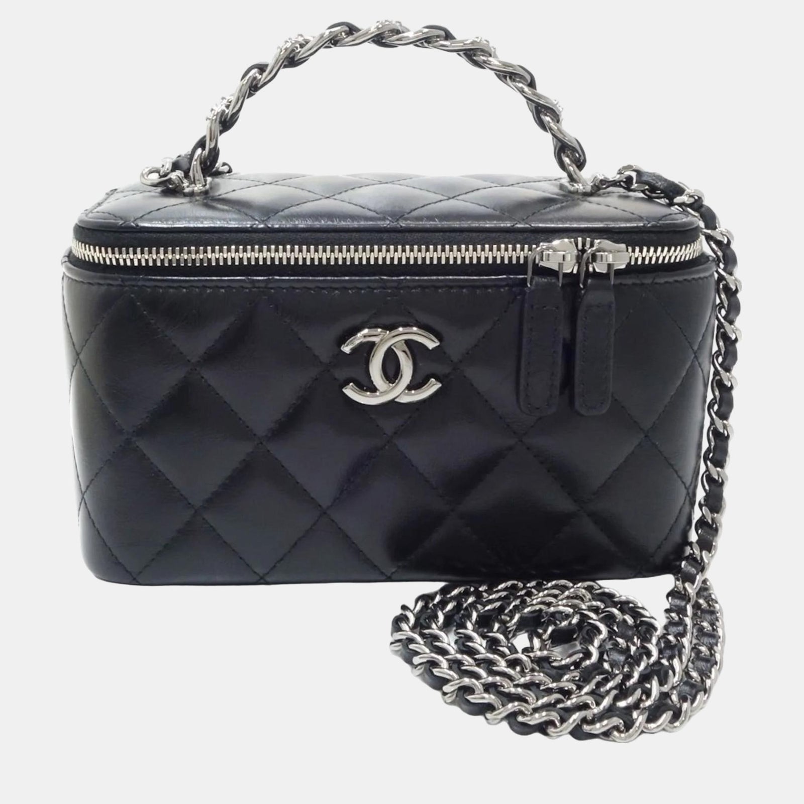 Chanel Black Quilted Calfskin Top Handle Vanity Case