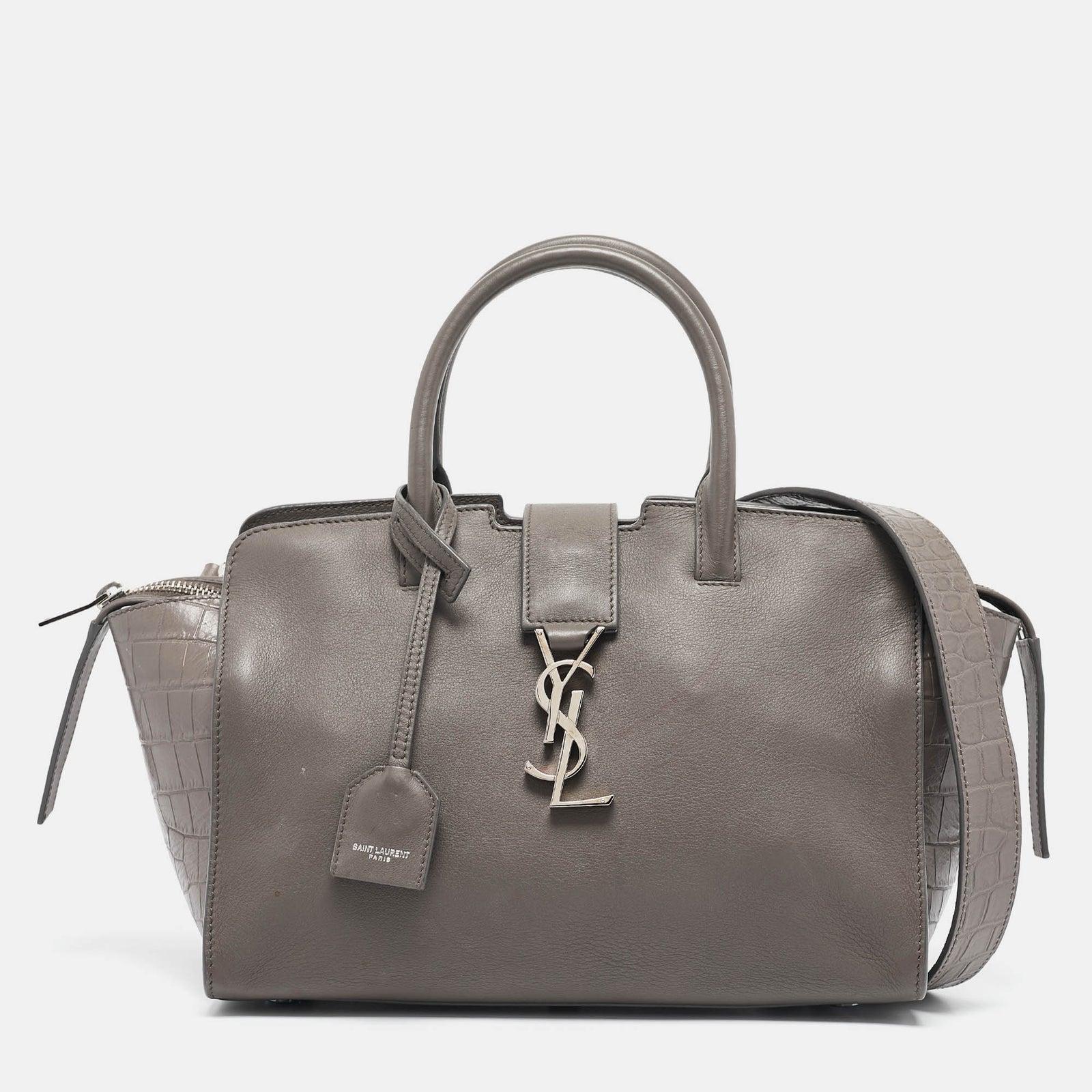 Saint Laurent Paris Saint Laurent – ​​Downtown Cabas Tote aus Leder und Krokodilprägung in Grau