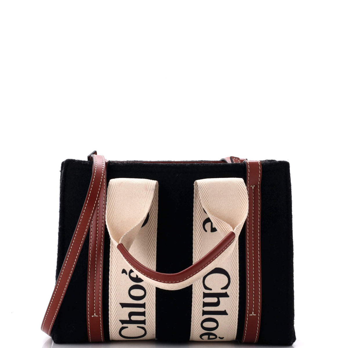 Chloe CHLOE Woody Tote Recycled Felt with Leather and Canvas Small