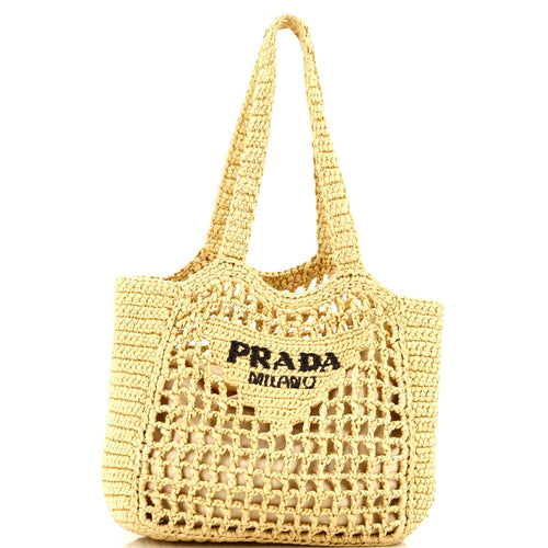 PRADA Logo Tote Raffia Small